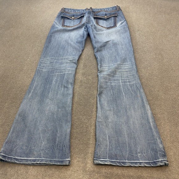 Wrangler Jeans Womens 9x34 Blue Studded Ultra Low Rise Western Rock 47 Bootcut - Picture 1 of 12